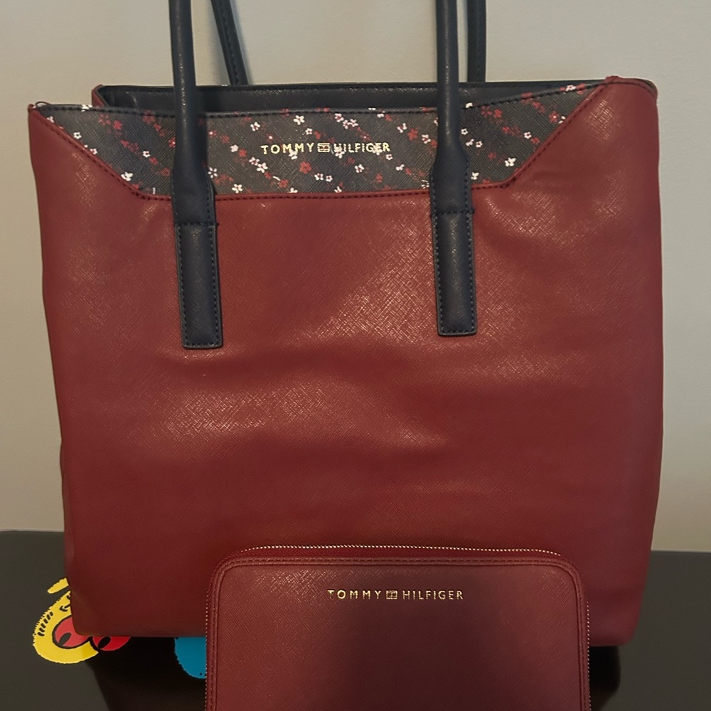 Tommy Hilfiger burgundy and blue Tote with Wallet